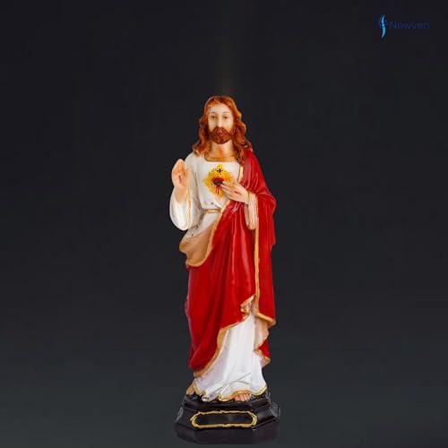 Newven Poly Marble Jesus Statues Christian Gifts Home Decor God Idol Showpiece Catholic Decoration for Table Wall Figurine House Warming Wedding Anniversary, Multicolour, 28x9x8cm - Image 4