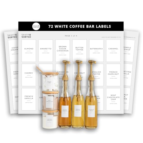 SAVVY & SORTED Coffee Bar Essentials Labels Stickers | 72 Coffee Syrup Labels Coffee Station Organizer - Image 1