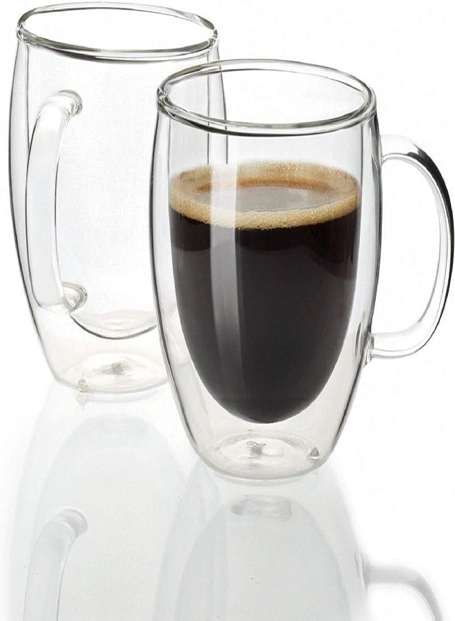 AKDC Arabest Espresso Cups， Shot Glass Coffee 5 Oz Set Of 2 ， Double Wall Insulated Glass Mugs With Handle, Everyday Coffee Glasses Cups Perfect For Espresso Machine And Coffee Maker - Image 1