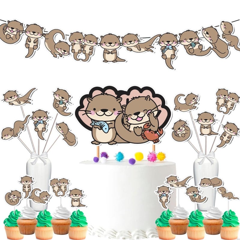PC Otter Party Decor Set - Adorable River Fun Kit for Birthdays & Baby Showers, Includes Banners, Centerpieces, Cupcake Toppers - Image 4