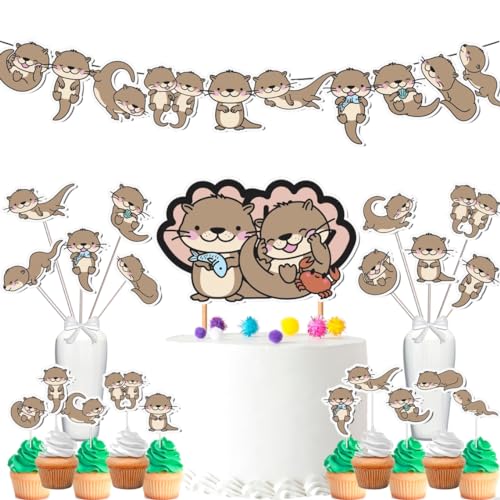 PC Otter Party Decor Set - Adorable River Fun Kit for Birthdays & Baby Showers, Includes Banners, Centerpieces, Cupcake Toppers - Image 1