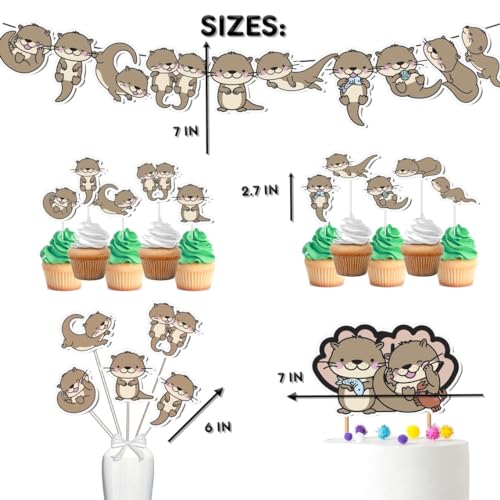 PC Otter Party Decor Set - Adorable River Fun Kit for Birthdays & Baby Showers, Includes Banners, Centerpieces, Cupcake Toppers - Image 3