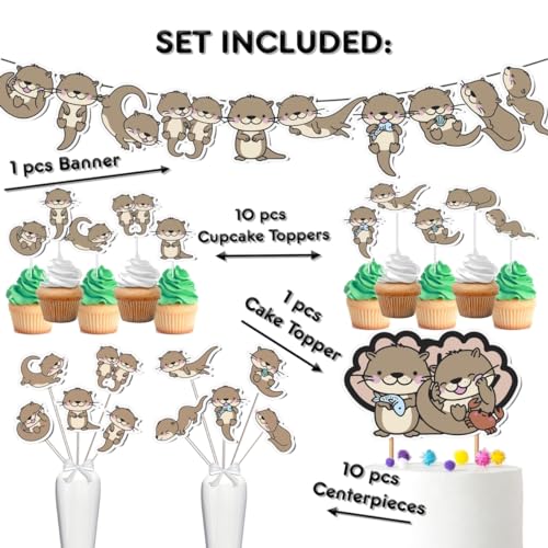 PC Otter Party Decor Set - Adorable River Fun Kit for Birthdays & Baby Showers, Includes Banners, Centerpieces, Cupcake Toppers - Image 2