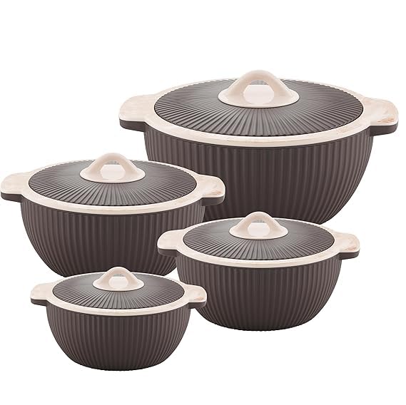 Nabhya Stainless Steel Insulated Casserole Set Of 4 | Kitchen Hot Pot For Storing And Serving Roti, Curry, Biriyani 4pc Casserole Set For Gifting | 500+1000+1500+2000 ml (Pack of 4) (Brown) - Image 1