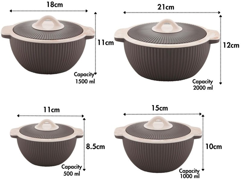 Nabhya Stainless Steel Insulated Casserole Set Of 4 | Kitchen Hot Pot For Storing And Serving Roti, Curry, Biriyani 4pc Casserole Set For Gifting | 500+1000+1500+2000 ml (Pack of 4) (Brown) - Image 4