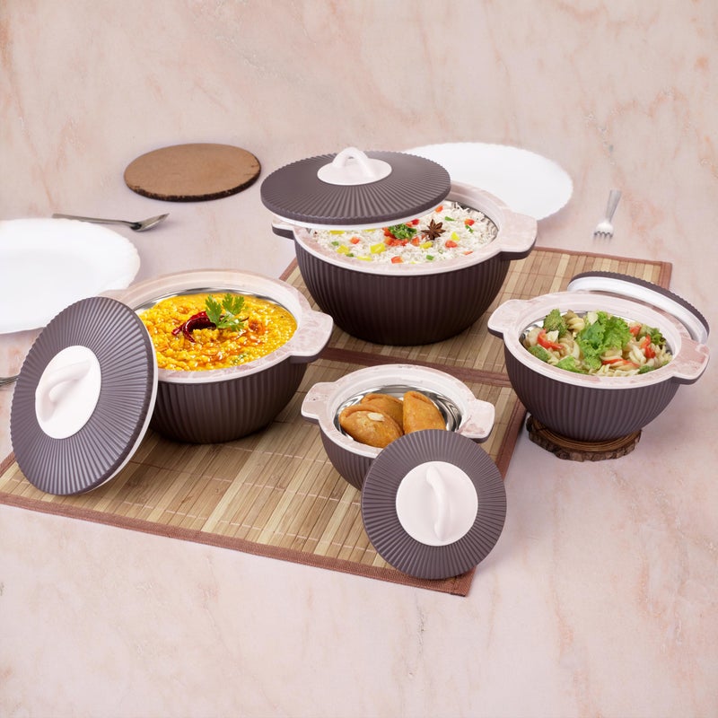 Nabhya Stainless Steel Insulated Casserole Set Of 4 | Kitchen Hot Pot For Storing And Serving Roti, Curry, Biriyani 4pc Casserole Set For Gifting | 500+1000+1500+2000 ml (Pack of 4) (Brown) - Image 2
