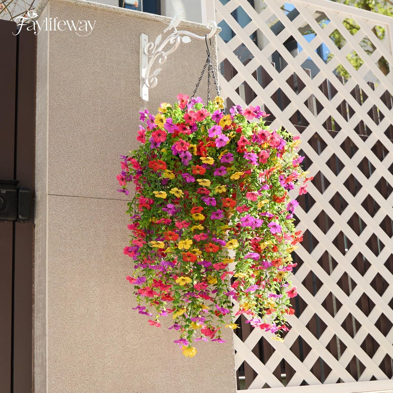 Faylifeway Artificial Hanging Flowers for Outdoors Spring Summer Decoration, 4PCS UV Resistant Silk Fake Hanging Plants for Patio Porch Front Yard Window Garden Indoor Decor(Spring Color,4PCS) - Image 3