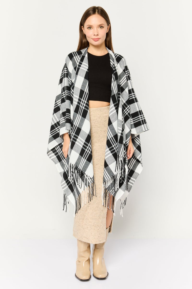 ADRIENNE VITTADINI Women Textured Riana Poncho 135 L x 78 H cm, Black  - Image 1