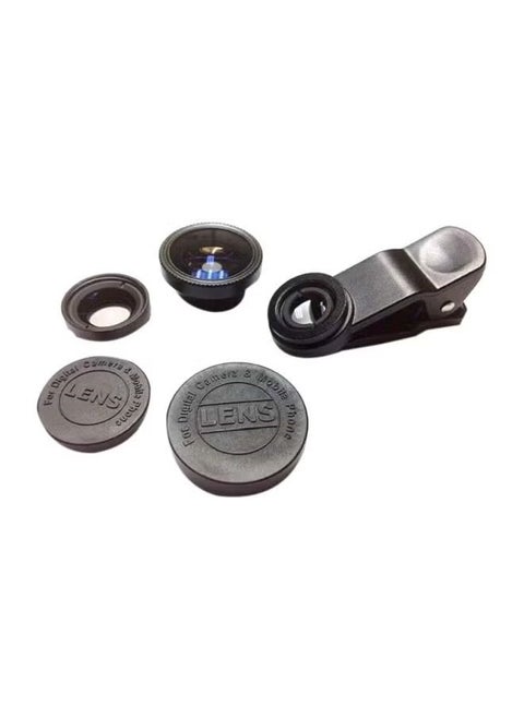 3-In-1 Universal Macro, Wide-angle And Fish-eye Clip Lens For Smartphone Black