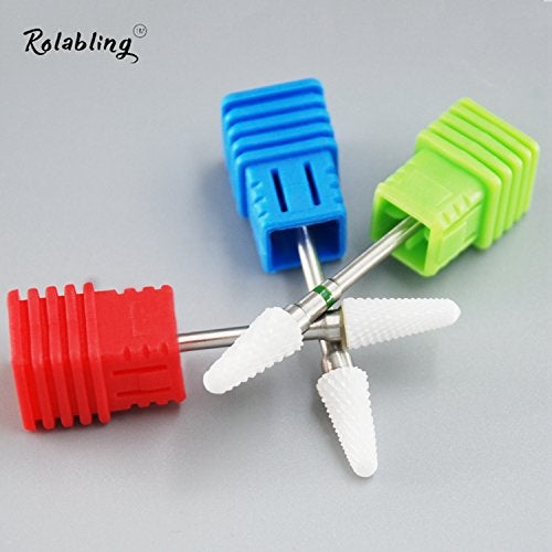 Rolabling Ceramic Nail Drill Bit White Flame Nail Drill Bit for Electric Drill Manicure Machine Nail Salon Tool (Medium Blue) - Image 2