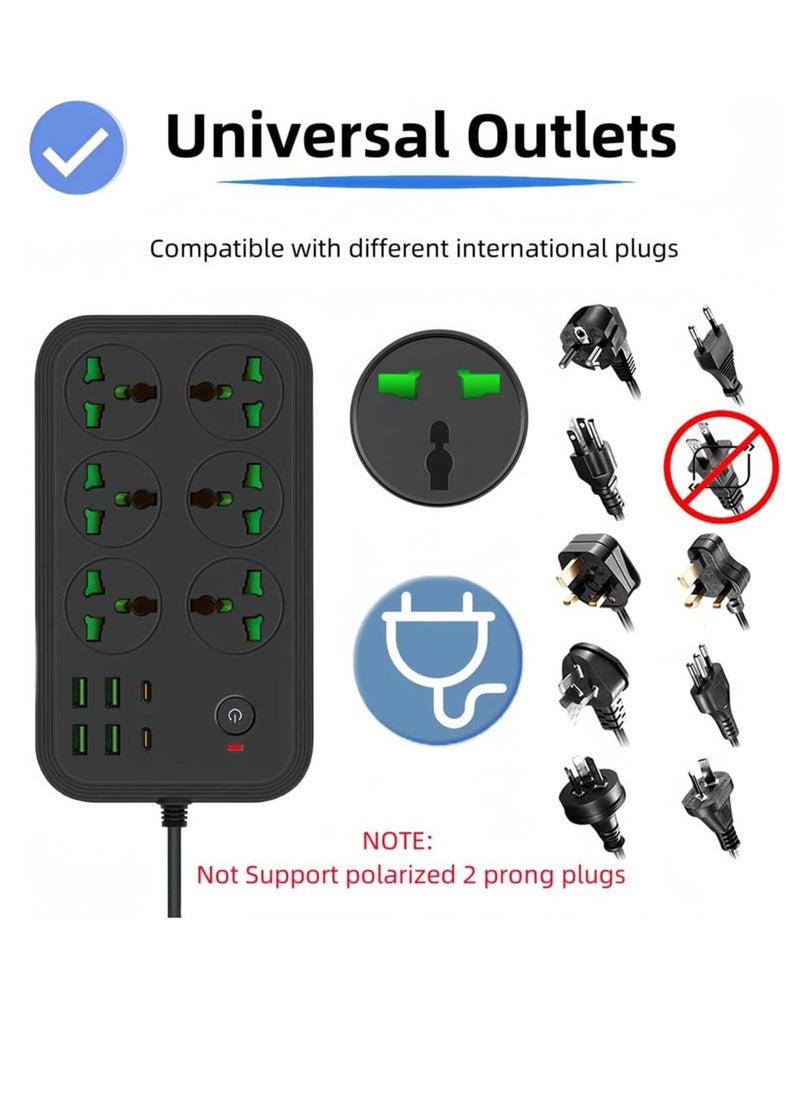ELTRAZONE 12-in-1 Power Strip with USB-C – Universal Extension Cord, 6 AC Outlets, 4 USB Ports, 110-240V, Max 3000W, Wall Mountable International Plug Extender for Overseas Travel & Work (Black) – Surge Protection, Fast Charging & Compact Design - Image 5