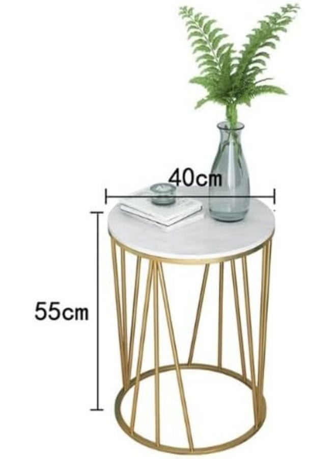 YINZUO Round Marble Coffee Table with Natural Marble Top, Welded Metal Frame, No Assembly Needed, Sofa Side Table, Bedside Table (Design 1) - Image 2