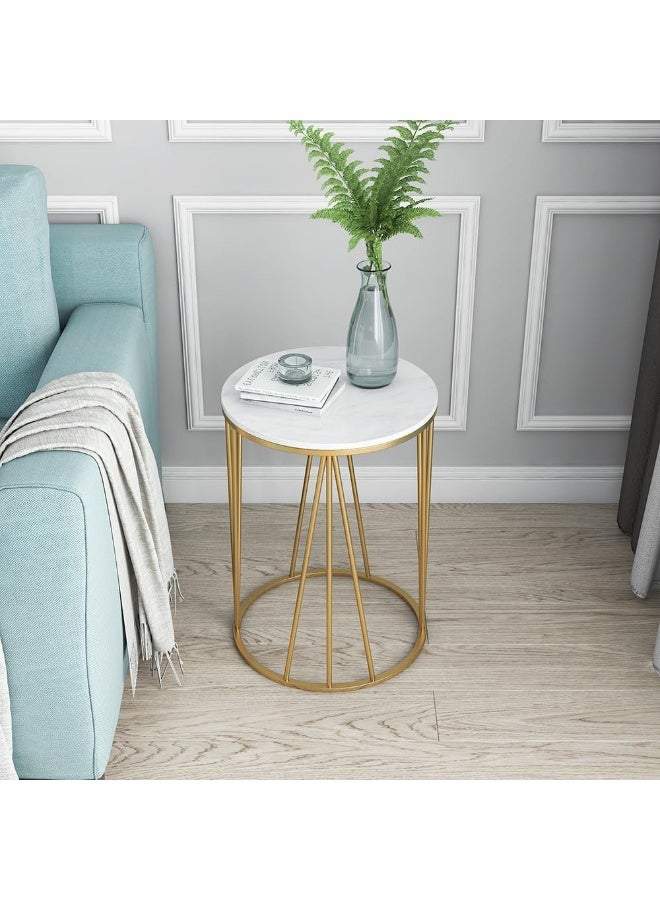 YINZUO Round Marble Coffee Table with Natural Marble Top, Welded Metal Frame, No Assembly Needed, Sofa Side Table, Bedside Table (Design 1) - Image 1