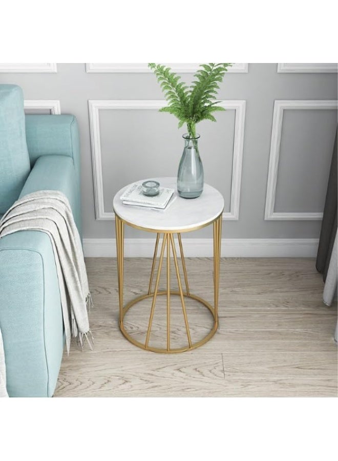 YINZUO Round Marble Coffee Table with Natural Marble Top, Welded Metal Frame, No Assembly Needed, Sofa Side Table, Bedside Table (Design 1) - Image 4