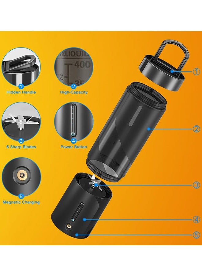 Portable Blender, Personal Size Blender for Shakes and Smoothies with 6 Ultra Sharp Blades, 16 Oz Mini Blender USB Rechargeable Magnetic for Travel, Picnic, Office, Gym(Black)  - Image 5