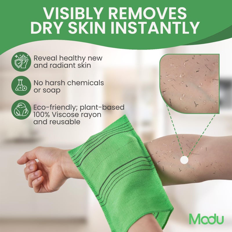 Modu Korean Exfoliating Mitts Large 5PCS (Green) â€“ Exfoliating Gloves Body Scrubber Italy Towel Washcloth for Korean Spa at Home, Dead Skin Remover, 100% Vegan Viscose - Image 2