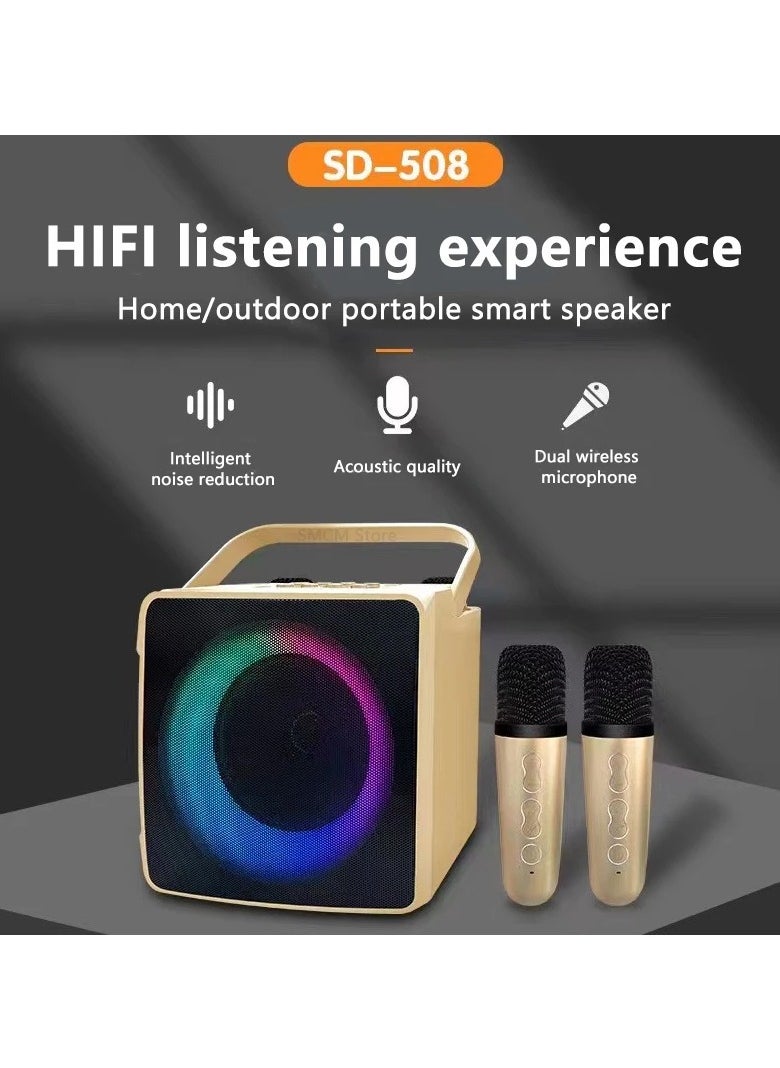 SDRD SD508 Home Karaoke Portable Bluetooth Speaker Dual Wireless Microphone White  - Image 2