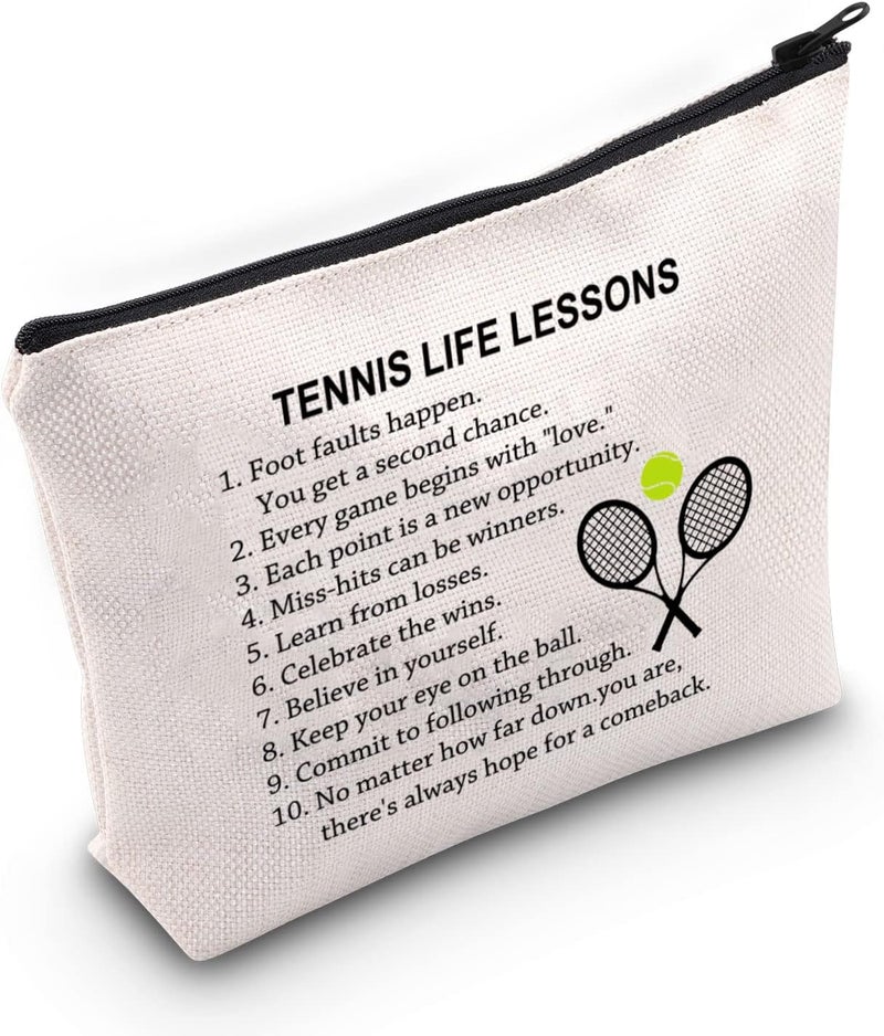 G2TUP G2TUP Tennis Gift Tennis Life Lesson Makeup Bag Tennis Player Cosmetic Bag Tennis Lover Gift Tennis Team Gift Zipper Travel Pouch (Tennis Life Lesson White Bag)