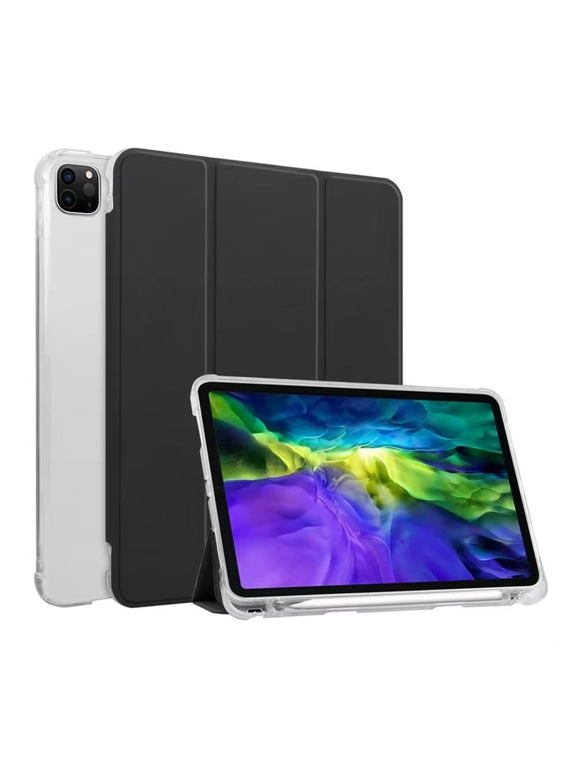 iPad Air 13 2024 Case, Smart Slim Folio Stand Auto Sleep/Wake Cover, with Pencil Slot, Transparent Clear Back Cover - Black - Image 1