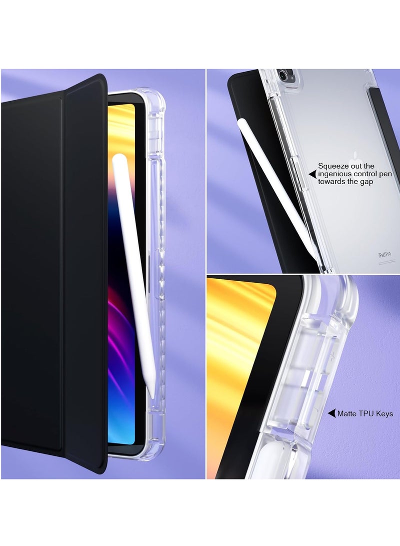 iPad Air 13 2024 Case, Smart Slim Folio Stand Auto Sleep/Wake Cover, with Pencil Slot, Transparent Clear Back Cover - Black - Image 4