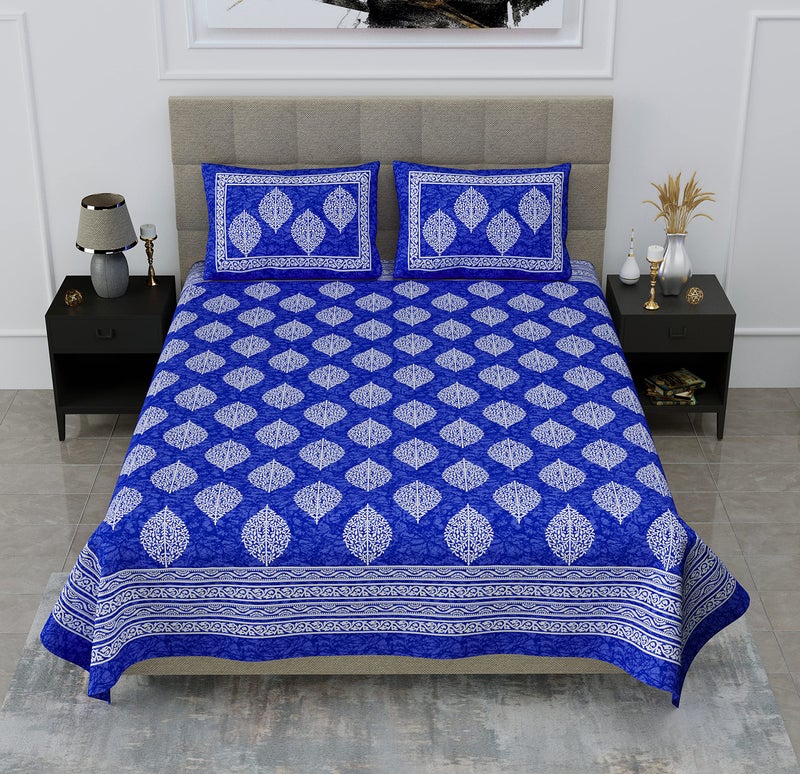 SheetKart - Motif Glitz 144 TC 100% Cotton Double Bedsheet King Size with 2 Pillow Covers, Paradise Blue - Image 4