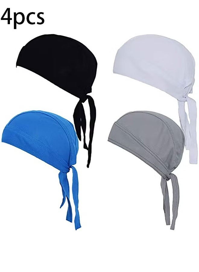 Ailily 4 Pieces Sweat Wicking Beanie Cap Cooling Skull Cap Pirate Hat Bandana Head Wrap Summer Caps for Women Men Outdoor Activities - Image 1