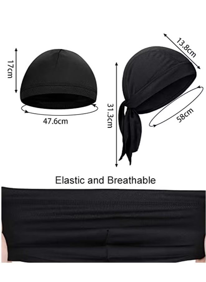Ailily 4 Pieces Sweat Wicking Beanie Cap Cooling Skull Cap Pirate Hat Bandana Head Wrap Summer Caps for Women Men Outdoor Activities - Image 3