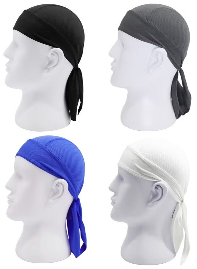 Ailily 4 Pieces Sweat Wicking Beanie Cap Cooling Skull Cap Pirate Hat Bandana Head Wrap Summer Caps for Women Men Outdoor Activities - Image 5