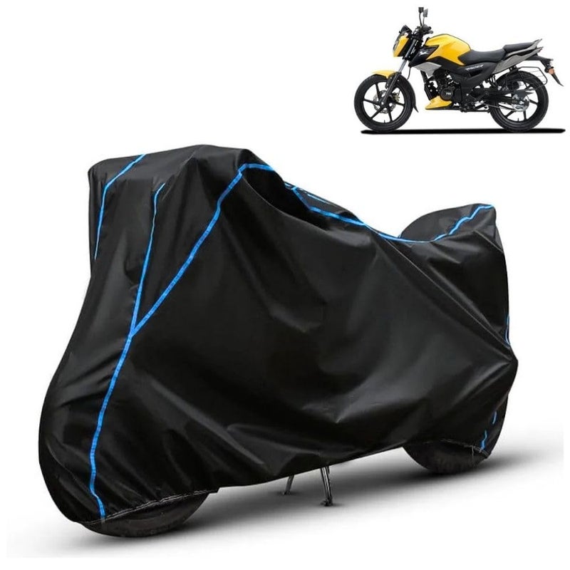 FAVY Water Resistant Bike Cover Compatible with TVS Raider 125, Rain, UV, Dust and Scratch Proof, All-Weather Proof Full Body Bike Cover, Black with Blue Piping, Triple Stitched with Elastic Bottom - Image 1
