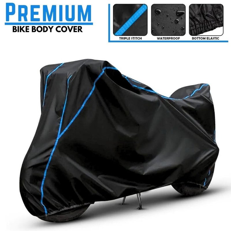 FAVY Water Resistant Bike Cover Compatible with TVS Raider 125, Rain, UV, Dust and Scratch Proof, All-Weather Proof Full Body Bike Cover, Black with Blue Piping, Triple Stitched with Elastic Bottom - Image 5
