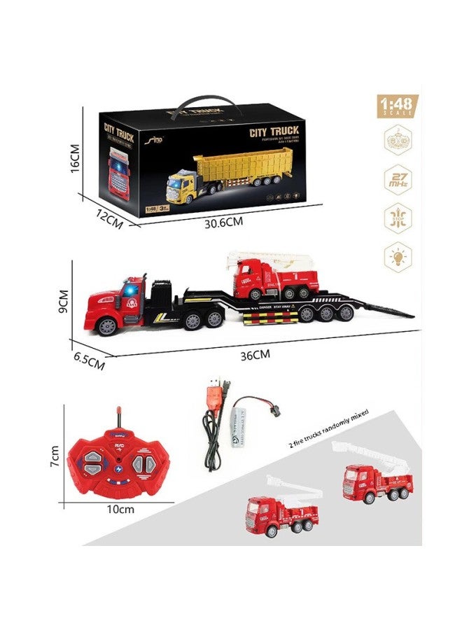 Wireless Remote Control Car Half-trailer Engineering Vehicle Heavy Transport Truck Self-dumping Truck Boys Model Toy-Color:QH200-13D Long-head Fire Truck With 1 Inertia Truck-Proportion:Package Four: 2 Lithium Battery 1 Charging Line 1 Remote Control Battery  - Image 1