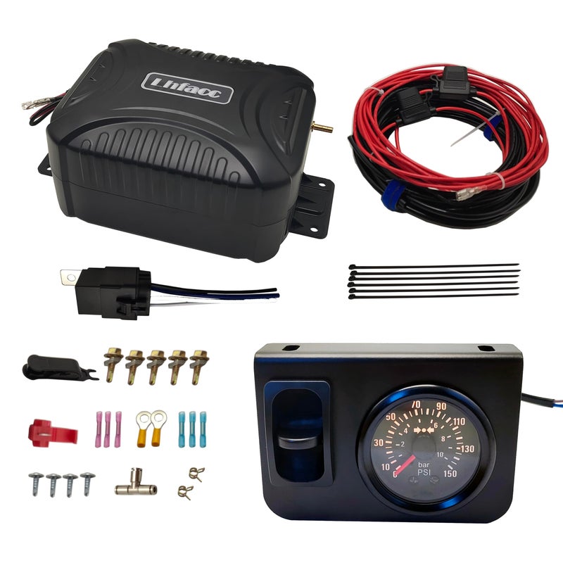 Lhfacc in Cab On Board Air Compressor System Air Pump System with Single Path Air Gauge Paddle Valve Gauge Air Line T Fittings for Trucks Vans - Image 2