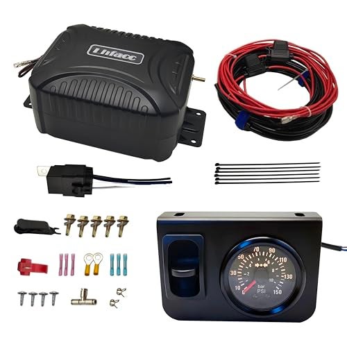 Lhfacc in Cab On Board Air Compressor System Air Pump System with Single Path Air Gauge Paddle Valve Gauge Air Line T Fittings for Trucks Vans - Image 1