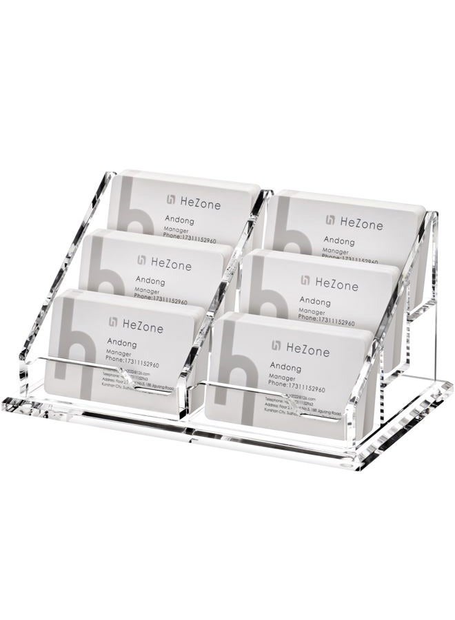 HeZone Acrylic Card Holder Clear Horizontal Business Card Organizer Stand for Desk 6 Slots 3 Tier Business Cards Stand for Women and Men,Office Desk Accessories,Organize 300 Cards-1 Pack(6Slots-H) - Image 1