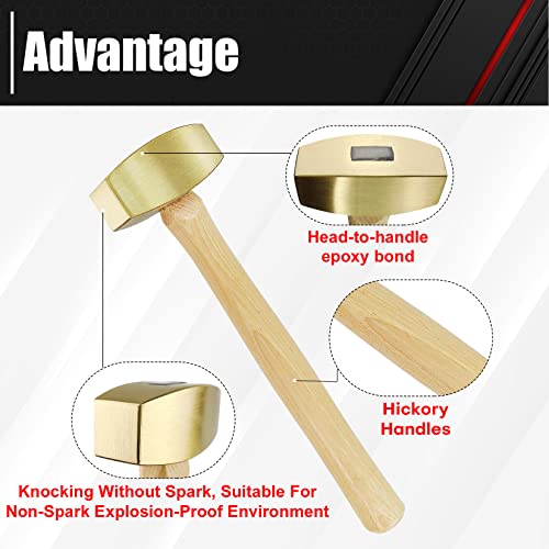 ct C&T 2 Pound Solid Brass Non-Sparking Hammer with Hickory Wood Handle,Non Marring Non Sparking,2lb - Image 3
