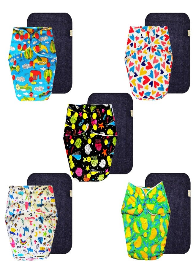 Dumbledo Premium Cloth Diaper with Black Insert (Pack of 5) | Dry Feel and Comfortable | Leakproof | Adjustable Snaps | Perfect for Indian Summers | 3 Months - 3 Years | Unisex Baby - Image 1
