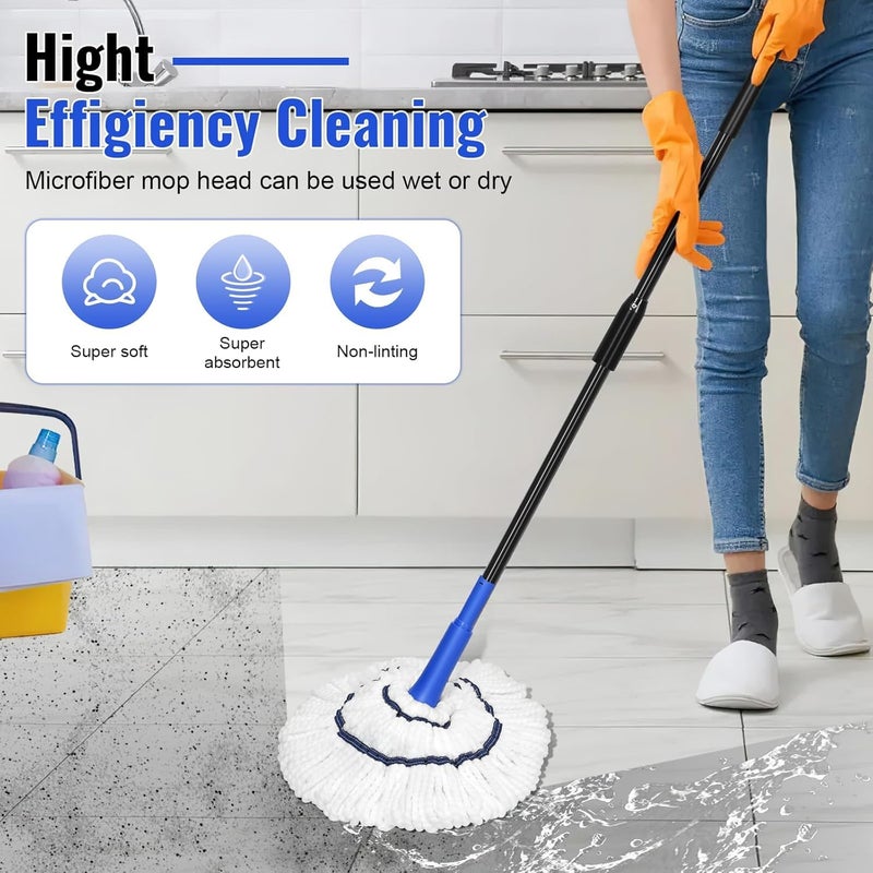 Kresal Self Wringing Squeeze Twist Mop Microfiber Twisting Mop Extendable Stainless Steel Handle Reusable Household Cleaning Supplies Cleaning Mop - Image 3