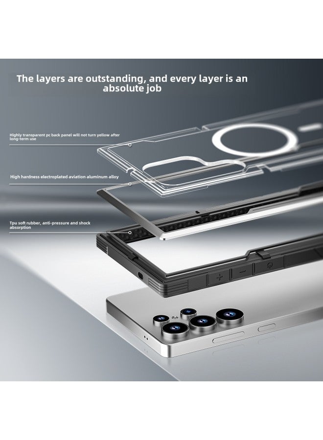 For Samsung S25 Ultra Magnetic Mobile Phone Protective Case Metal Mobile Phone Case Transparent Anti-drop Protective Case-Color:Gray Regular Style-Applicable Models:S25 - Image 4