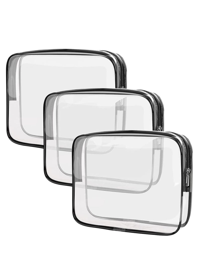 Excefore Hand Bag Clear Makeup Bags Clear Cosmetics Bag Transparent Tote Bag Thick PVC Zippered Toiletry Carry Pouch Waterproof Makeup Artist Large Bag Diaper Shoulder Bag Beach Bag - Image 1