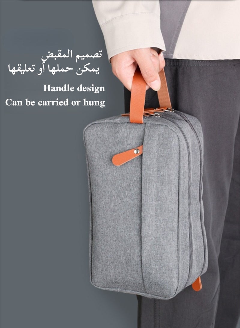 حقيبة أدوات الزينة المعلقة للرجال، حقيبة غسيل خارجية، حقيبة يد محمولة للرجال والنساء، حقيبة تخزين محمولة، حقائب مستحضرات تجميل، مقاومة للماء أثناء السفر (رمادي) - Image 4