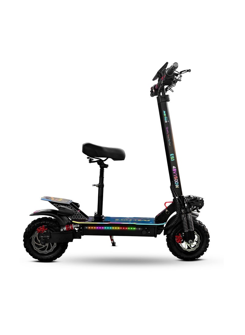 Mytoys High Speed Adult Electric Scooter 1500W Brushless Motor up to 65km/H Speed, 40-45Km Long Range, 48V13Ah Battery, LED Screen Display, Foldable, Dual Front and Rear Shock Absorber with Bluetooth Speaker, 11" Off Road Tires LED Lights, Turn Signals, Colorful LED light standing Deck – MT600 - Image 2