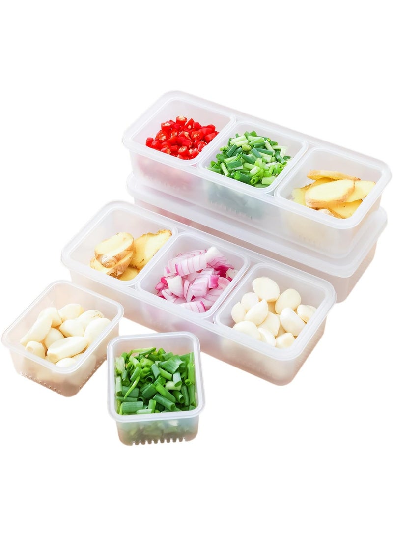 SYOSI 3 Pcs Chilled Ingredient Container, Stackable Food Storage Box, Split Serving Tray with Lid, 9-Compartment Reusable Boxes for Fruit, Salad, Spices, Meal Prep, Kitchen Organization (Transparent) - Image 1