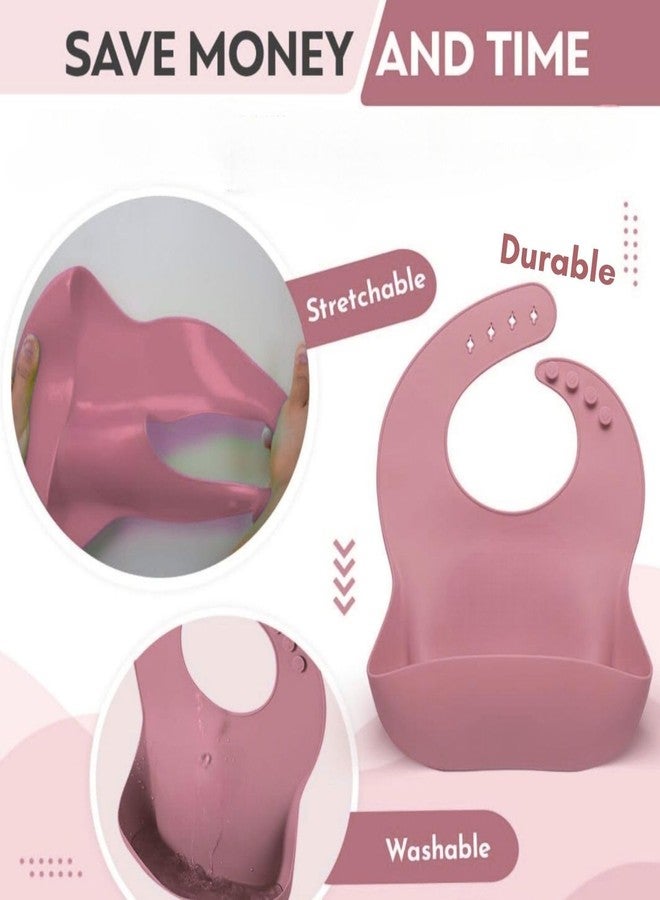 VADHVALA ENTERPRISE 6PCS Silicone Baby Feeding Set – Suction Plate, Bowl, Bib, Spoon, Fork, Cup – BPA-Free, Non-Toxic, Microwave & Dishwasher Safe for Toddlers 6+ Months (Grey) (Pink) - Image 2
