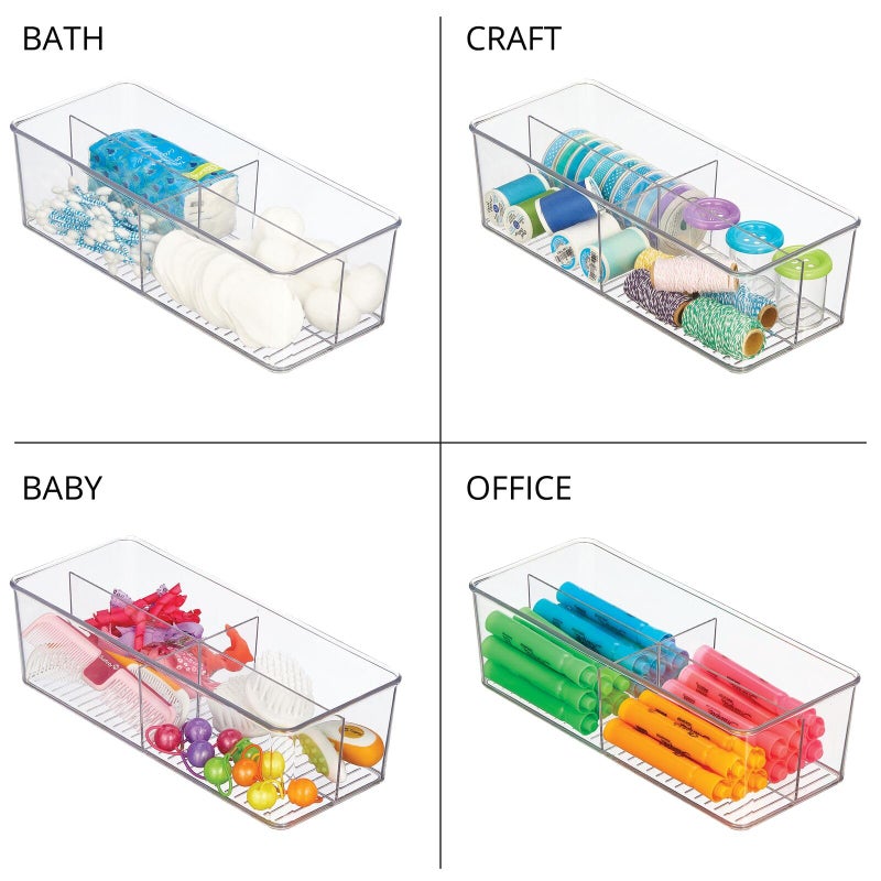 mDesign Plastic Extra Wide Storage Organizer Bin Box for Kitchen, Pantry, Cabinet, Countertop - Tea Bag, Sugar Packet, Coffee Snack, Condiment Holder, 8 Sections - Ligne Collection - Clear - Image 3