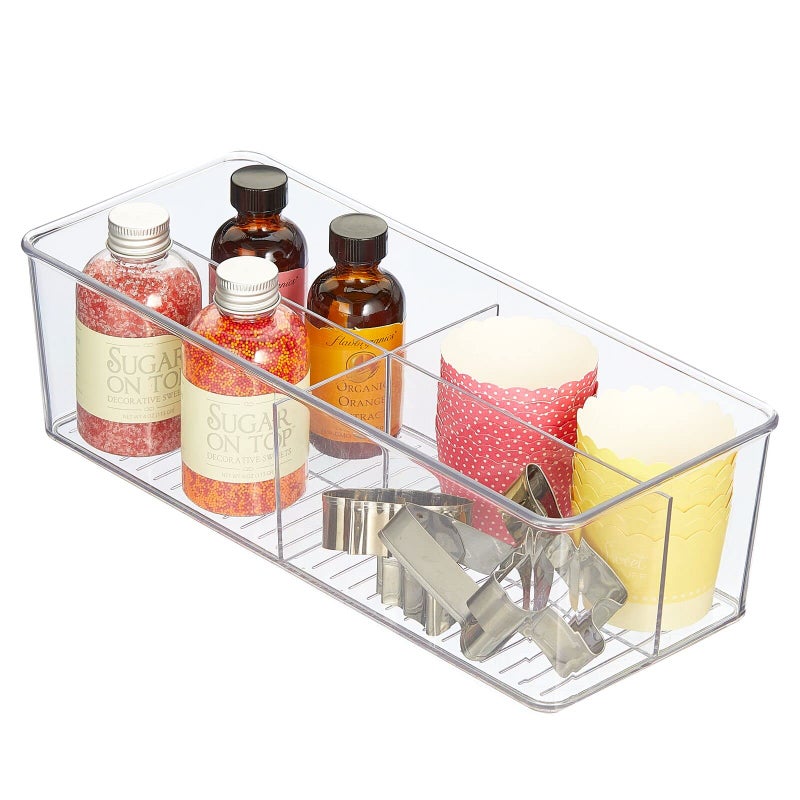 mDesign Plastic Extra Wide Storage Organizer Bin Box for Kitchen, Pantry, Cabinet, Countertop - Tea Bag, Sugar Packet, Coffee Snack, Condiment Holder, 8 Sections - Ligne Collection - Clear - Image 4