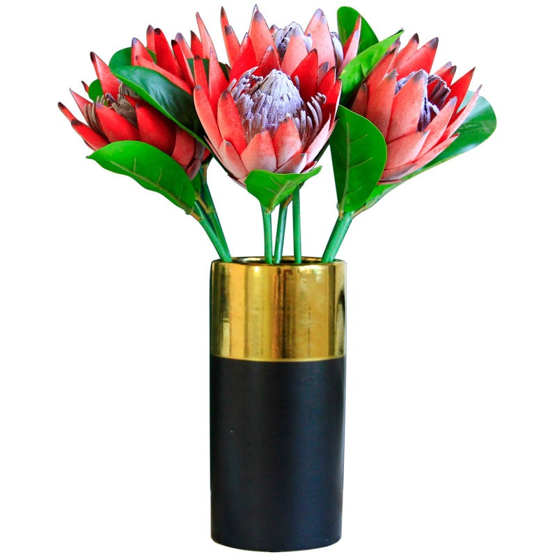 Tinsow Artificial Protea Cynaroides for Flower Arrangements  Faux Protea for Table Decoration Centerpieces  3 Pieces Silk Protea Bouquet for Wedding (3  Red) - Image 3