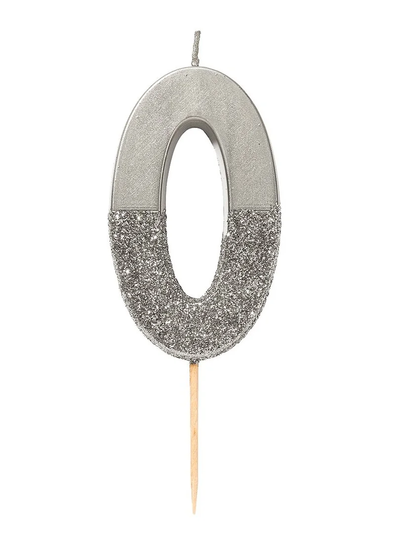 Talking Tables Silver Glitter Number Candle - 0
