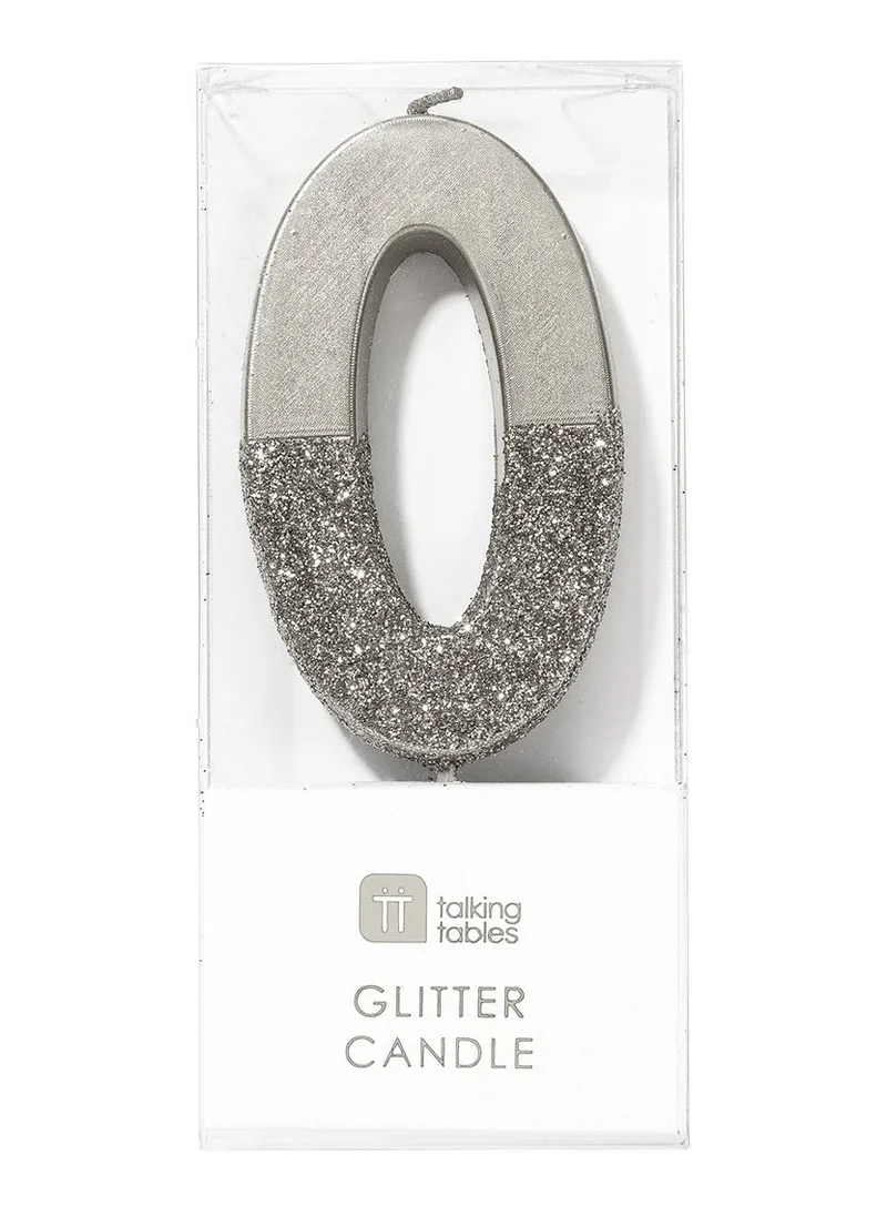 Talking Tables Silver Glitter Number Candle - 0