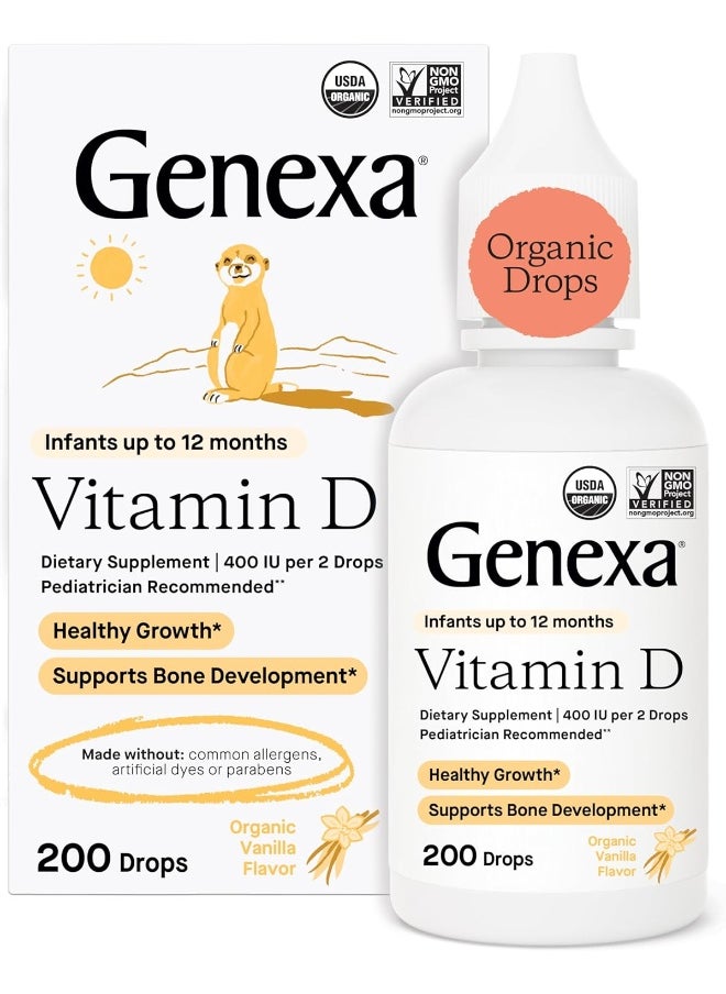 Genexa Infants’ Vitamin D Drops - 200 Servings - Promotes Healthy Growth - Organic, Gluten Free & Non-Gmo  - Image 1