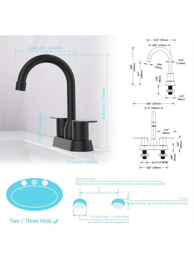 Modern Matte Black Bathroom Faucet Splash Design Two Handle Vanity Sink For RV Kitchen - Image 5